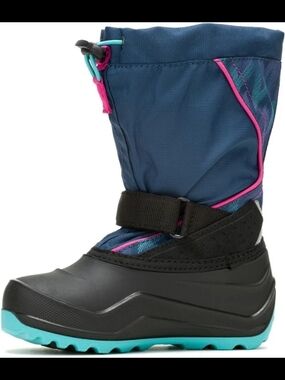 Kamik Kids Waterproof Winter Snow Boot in Navy with Teal & Pink Accents